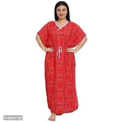 Elegant Red Cotton Blend Printed Nighty For Women