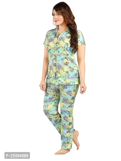 Zionity Blue Cotton Blend Printed Top  Pyjama Set For Women-thumb4