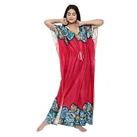 Elegant Red Satin Printed Nighty For Women-thumb3