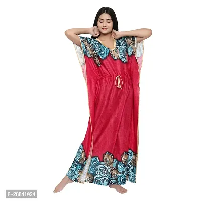 Elegant Red Satin Printed Nighty For Women-thumb4