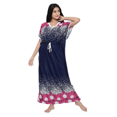 Satin Printed Kaftan Nighty/Night Gown/Night Dress For Women
