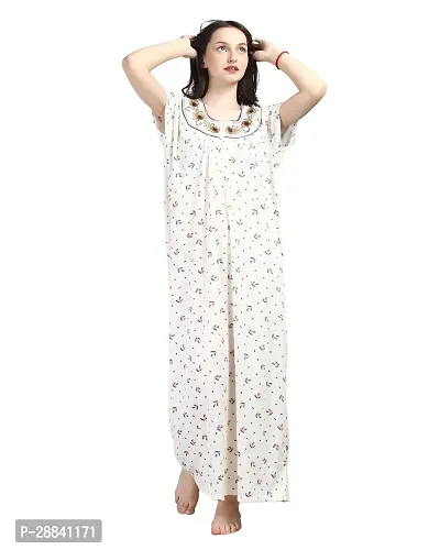 Elegant White Cotton Blend Printed Nighty For Women