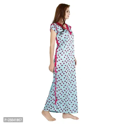 Elegant Blue Satin Printed Nighty For Women-thumb4