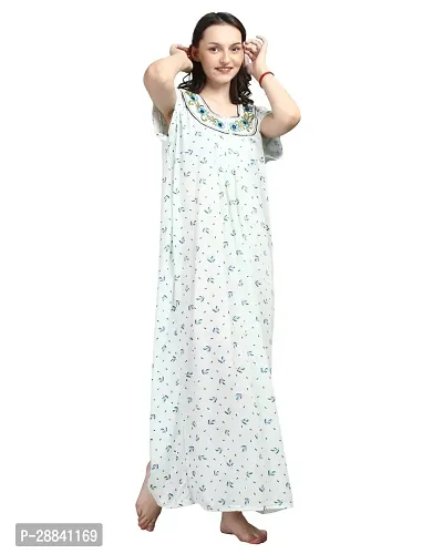 Elegant White Cotton Blend Printed Nighty For Women