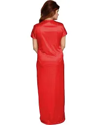 Zionity Women's Satin Full-Length Lace Nighty with Robe/Sleep Wear/Night Gown, Free Size (Red)-thumb1