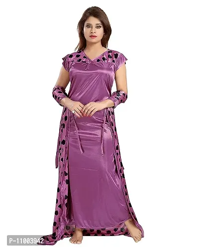 Zionity Women's Satin Solid Maxi Nighty with Robe (ZNT015J12O_Purple_Free Size)-thumb2