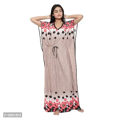 Elegant Beige Satin Printed Nighty For Women-thumb0