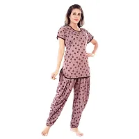 Zionity Brown Cotton Blend Printed Top  Pyjama Set For Women-thumb2