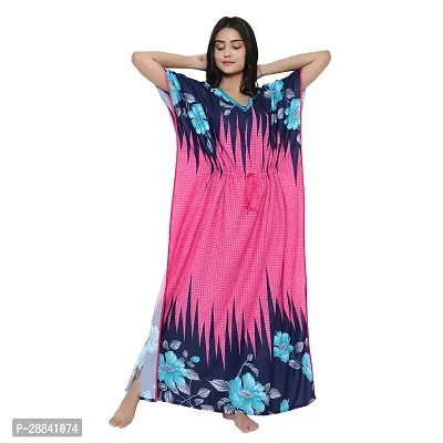 Elegant Pink Satin Printed Nighty For Women-thumb5