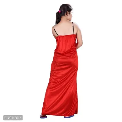 Elegant Red Satin Solid Nighty With Robe For Women-thumb2