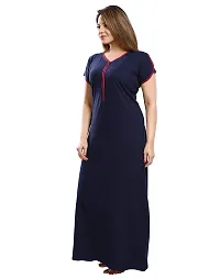 Elegant Blue Cotton Solid Nightdress For Women-thumb3