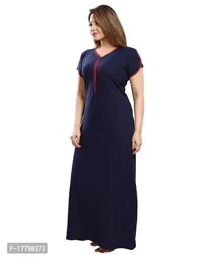 Elegant Blue Cotton Solid Nightdress For Women-thumb4