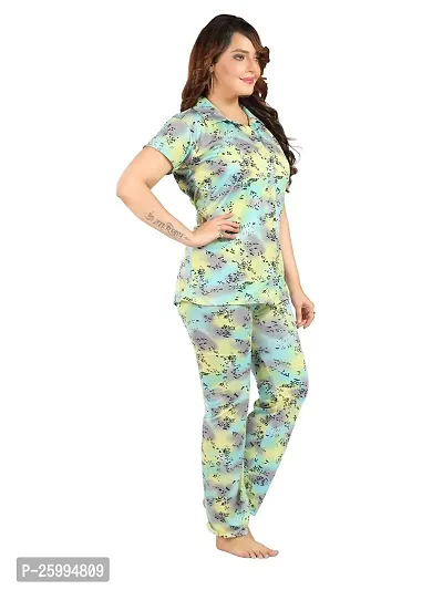 Zionity Blue Cotton Blend Printed Top  Pyjama Set For Women-thumb3