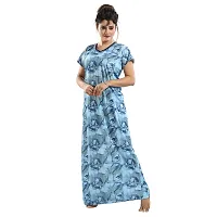 Elegant Blue Satin Printed Nighty For Women-thumb2