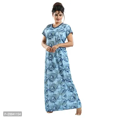 Elegant Blue Satin Printed Nighty For Women-thumb3