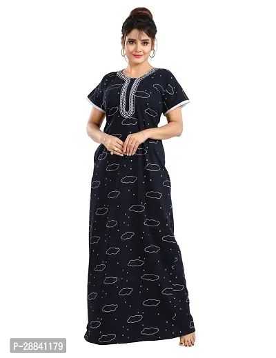 Elegant Black Cotton Self Pattern Nighty For Women-thumb5