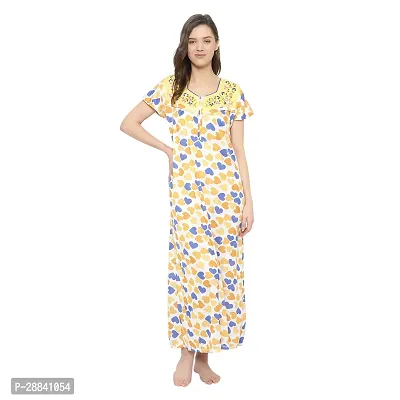 Elegant Yellow Hosiery Printed Nighty For Women-thumb0