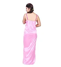 Elegant Pink Satin Solid Nighty With Robe For Women-thumb4