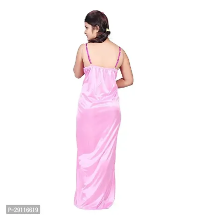 Elegant Pink Satin Solid Nighty With Robe For Women-thumb5