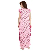 Elegant Pink Satin Printed Nighty For Women-thumb1