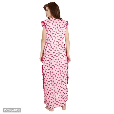 Elegant Pink Satin Printed Nighty For Women-thumb2