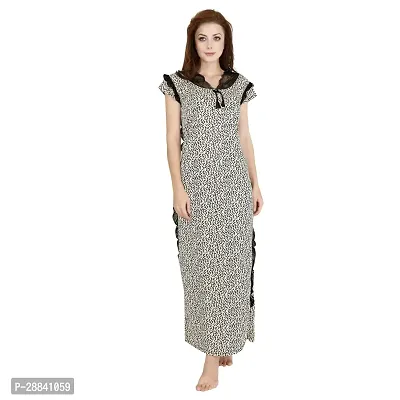 Elegant Grey Satin Printed Nighty For Women-thumb0