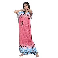 Elegant Pink Satin Printed Nighty For Women-thumb4