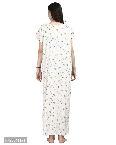 Elegant White Cotton Blend Printed Nighty For Women-thumb2