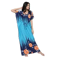 Elegant Blue Satin Printed Nighty For Women-thumb3