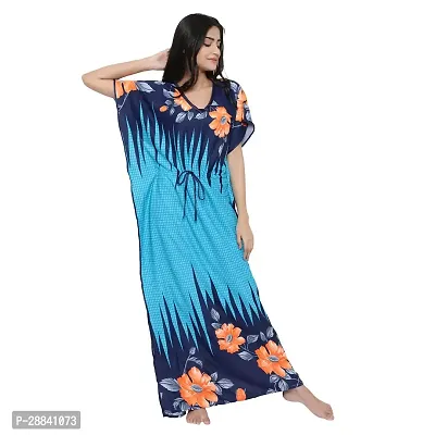 Elegant Blue Satin Printed Nighty For Women-thumb4