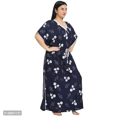 Elegant Navy Blue Rayon Floral Nighty For Women-thumb4