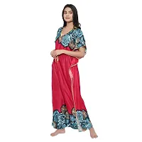 Elegant Red Satin Printed Nighty For Women-thumb2