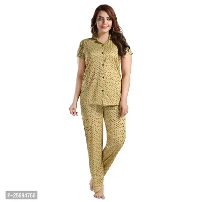 Zionity Yellow Cotton Blend Printed Top  Pyjama Set For Women-thumb3