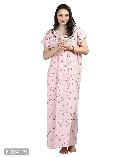 Elegant Peach Cotton Blend Printed Nighty For Women