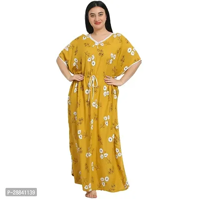 Elegant Yellow Rayon Floral Nighty For Women