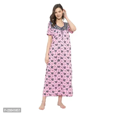 Elegant Pink Hosiery Printed Nighty For Women