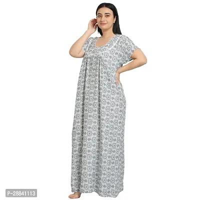 Elegant Grey Cotton Printed Nighty For Women-thumb0