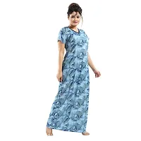 Elegant Blue Satin Printed Nighty For Women-thumb3