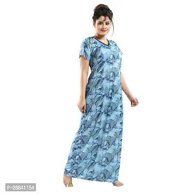 Elegant Blue Satin Printed Nighty For Women-thumb4