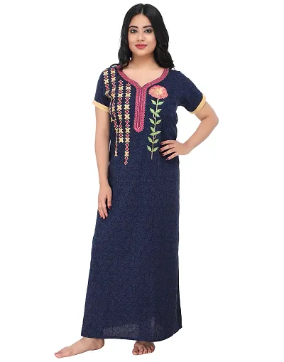 Cotton Embroidery Nighty For Women/Night Dress For Women