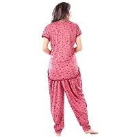 Zionity Pink Cotton Blend Printed Top  Pyjama Set For Women-thumb1