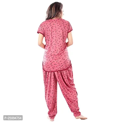 Zionity Pink Cotton Blend Printed Top  Pyjama Set For Women-thumb2