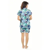 Zionity Blue Satin Printed Top And Shorts Set For Women-thumb1