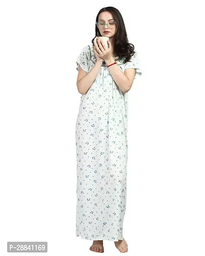 Elegant White Cotton Blend Printed Nighty For Women-thumb5