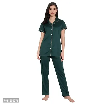Zionity Women Cotton Nightsuit Set of Top & Pyjama in Green