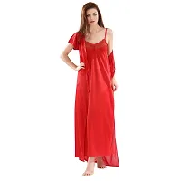 Zionity Nighty with Robe for Women in Red-thumb2