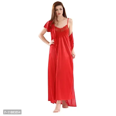 Zionity Nighty with Robe for Women in Red-thumb3