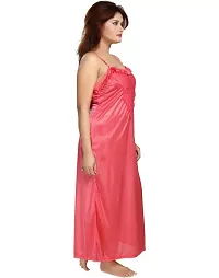 Zionity Women's Satin Full-Length Lace Nighty with Robe/Sleep Wear/Night Gown, Free Size (Pink)-thumb2