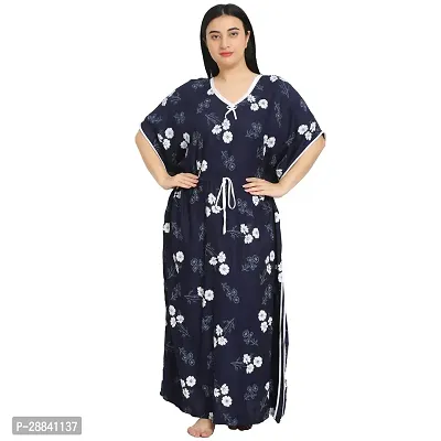 Elegant Navy Blue Rayon Floral Nighty For Women-thumb0