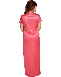 Zionity Women's Satin Full-Length Lace Nighty with Robe/Sleep Wear/Night Gown, Free Size (Pink)-thumb1